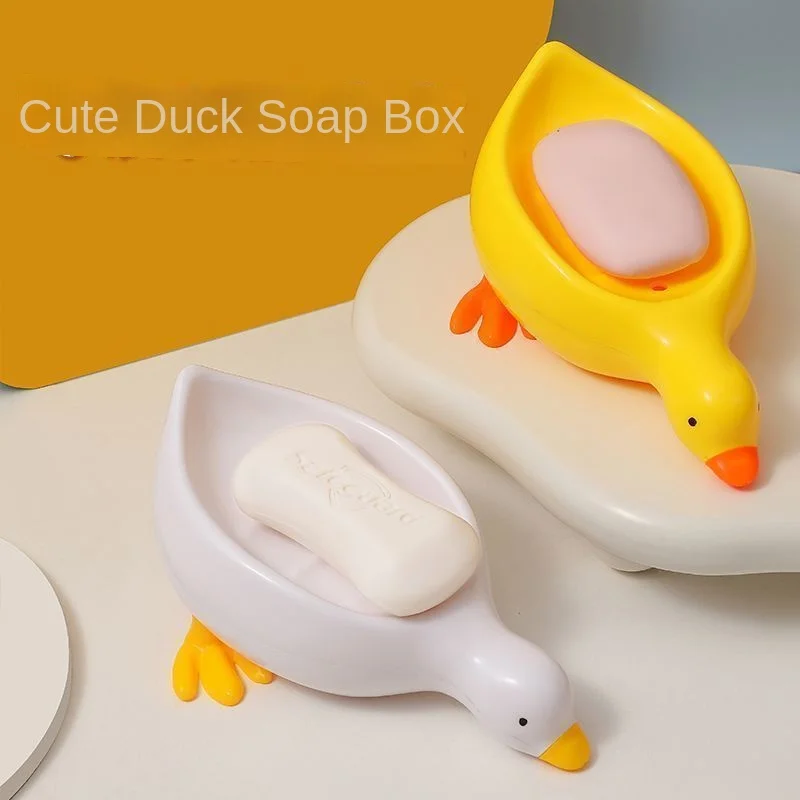 1Pc White Duck-Shaped Soap Holder, Made of Plastic, Suitable for Kitchen and Bathroom Countertops, Non-Slip Draining Soap Box Co