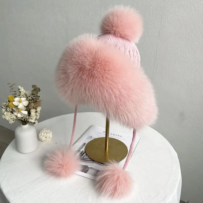 

New Luxury Fox Fur Hat For Women Winter Outdoor Keep Warm 100% Natural Real Fox Fur Caps Fashion Thick Lady Real Fur Bucket Hats