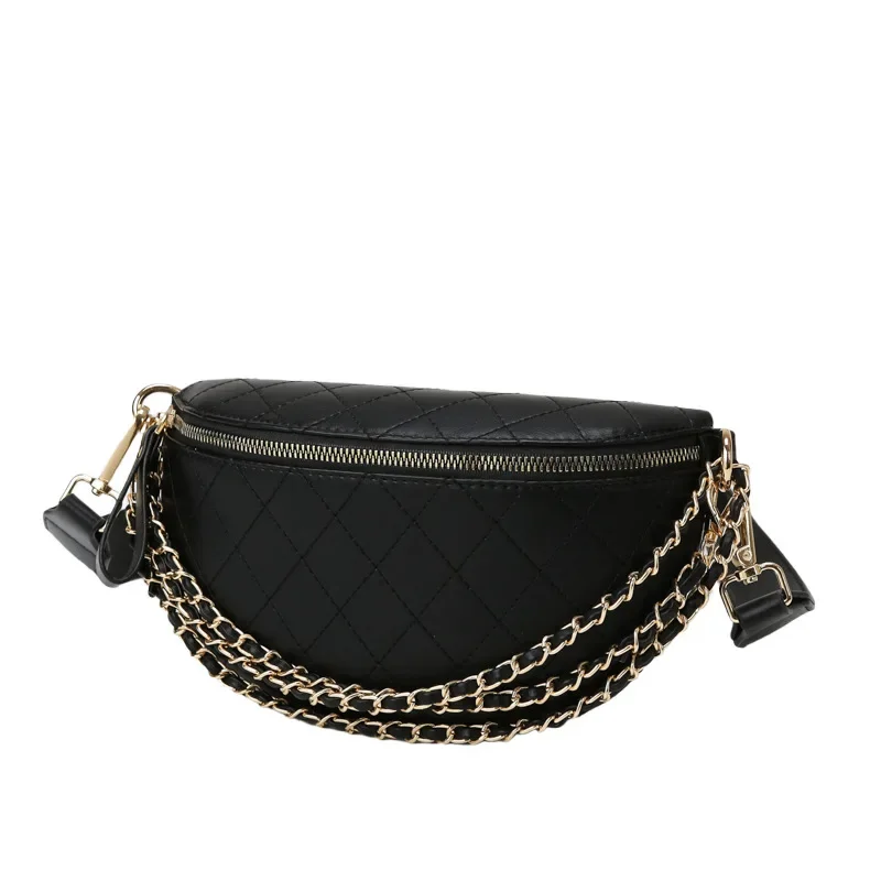 Bolso cruzado de pecho con correa de hombro ancha con cadena de cremallera para mujer, bolsos cruzados diagonales, bolsos de cintura pequeños casuales de moda Ins