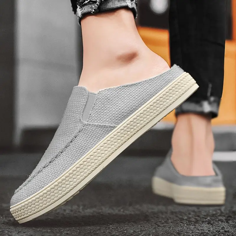 

Breathable Summer Men's Slip-on Canvas Office Slippers Anti-odor Vintage Style Comfortable Slide Sandals