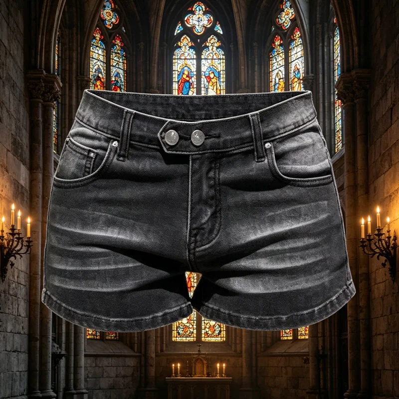 Women's Black Oversize Cuffed Button Casual Denim Shorts Y2K American High Street Harajuku Aesthetic Fashion Retro Jeans Shorts