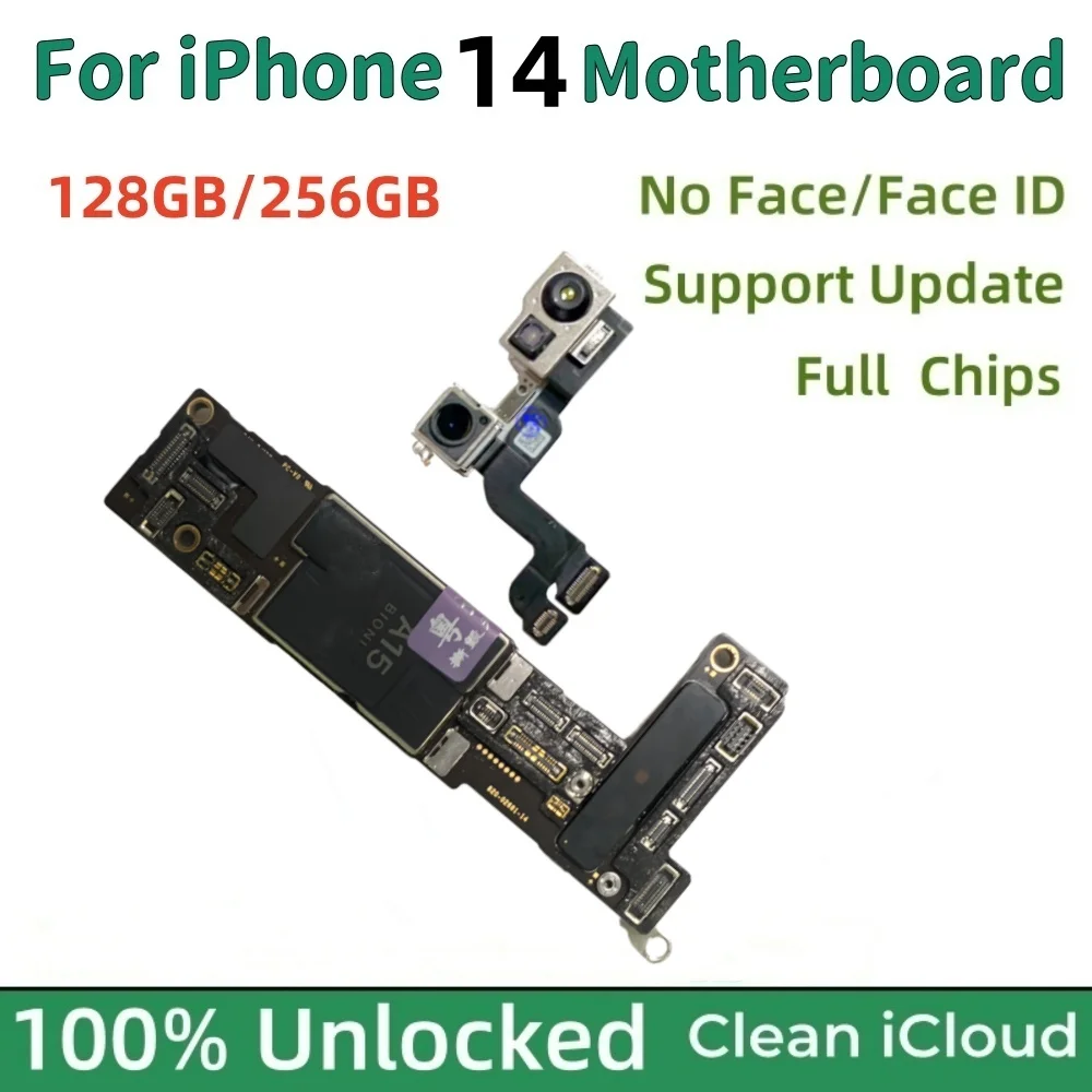 100% Tested For iPhone 14 Motherboard Clean ICloud Unlocked Mainboard 128GB/256G With/NO Face ID Support IOS Update Logic Board