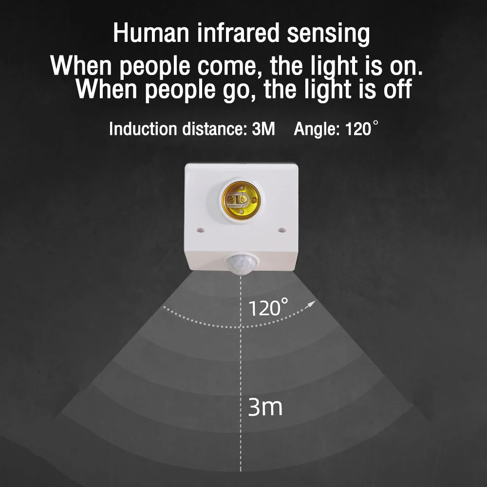모션 센서 라이트 소켓 어댑터 거치대 적외선 센서 포함, 110-240V E27 LED 전구 베이스 PIR 모션 감지기 벽 램프 거치대