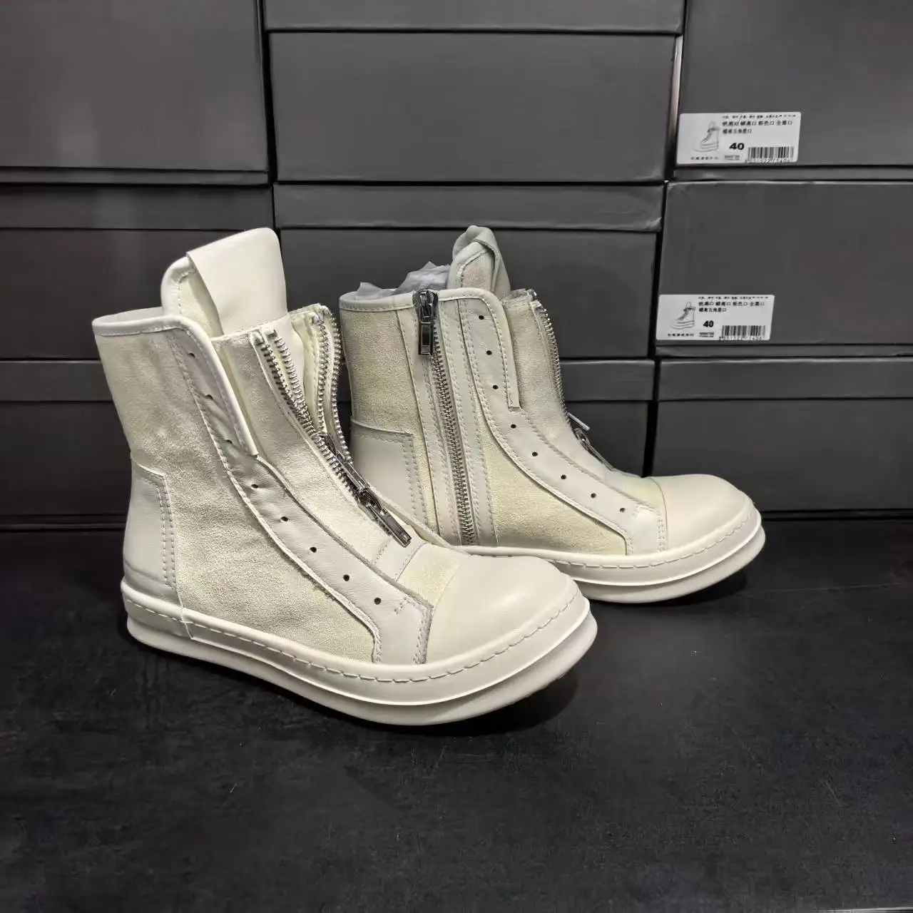 

Genuine Leather High Top Men's Shoe Height Increasing Thick Bottom Front Zippers Casual Fashion Board Sneakers Shoes Short Boots