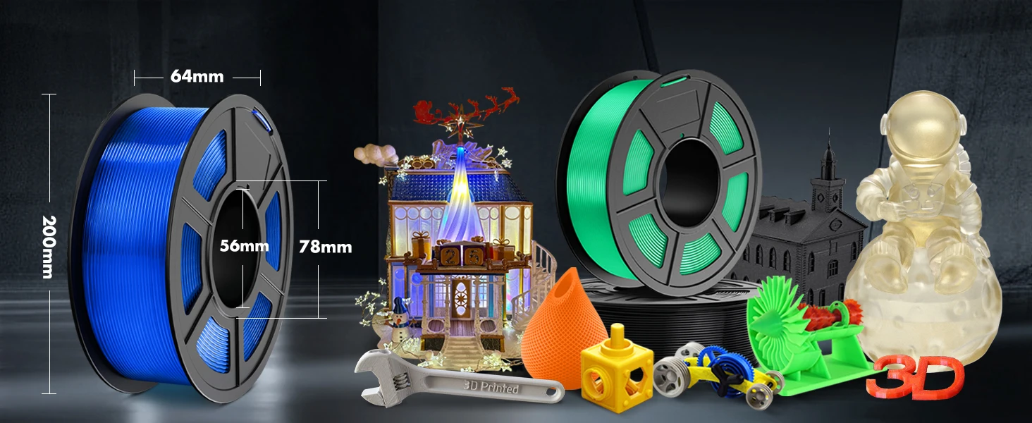 JAYO 3D PETG/PLA/PLA+ Filament 1.75mm +/-0.02mm PLA Filament 5 Rolls For Bambu FDM 3D Printer Neatly Wound 3D Printing Material