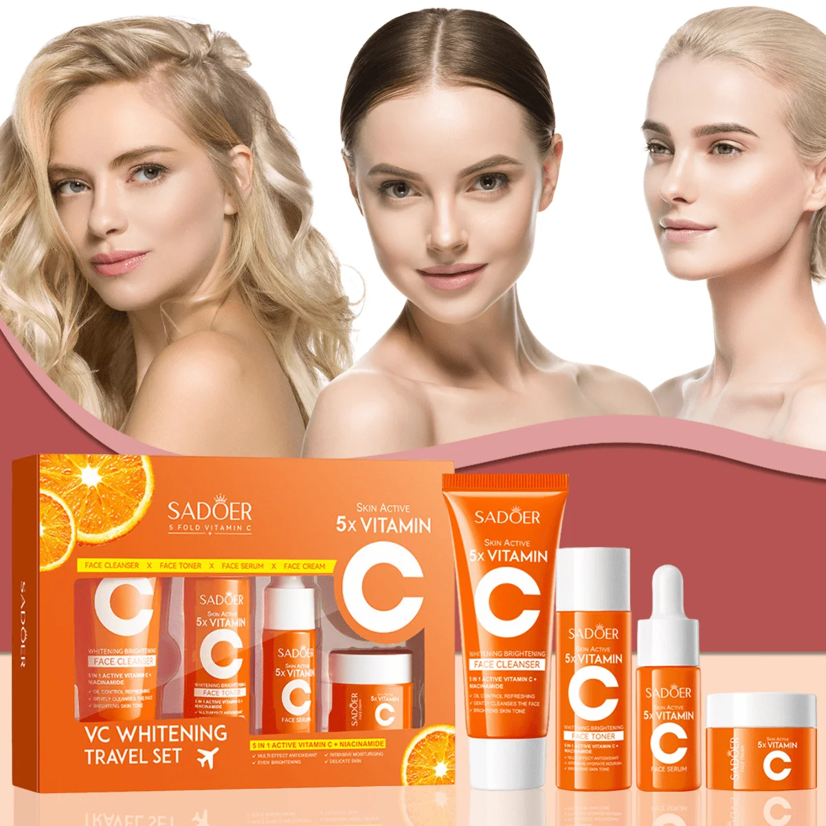 Vitamin C Skin Care Travel Set, low allergy formula, containing vitamin C and glycerin, deeply nourishes the skin.
