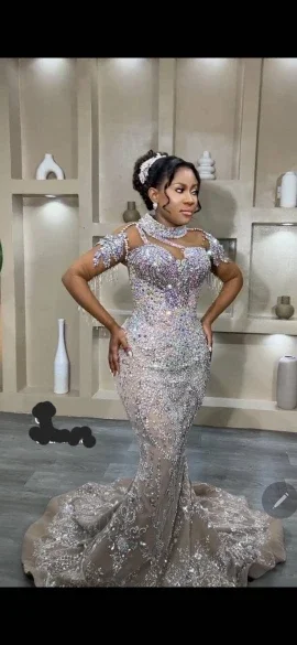 

Luxury Long Prom Dresses For Black Girls Sequins Beaded Sparkly American African Evening Gowns Birthday Party Robe Customized