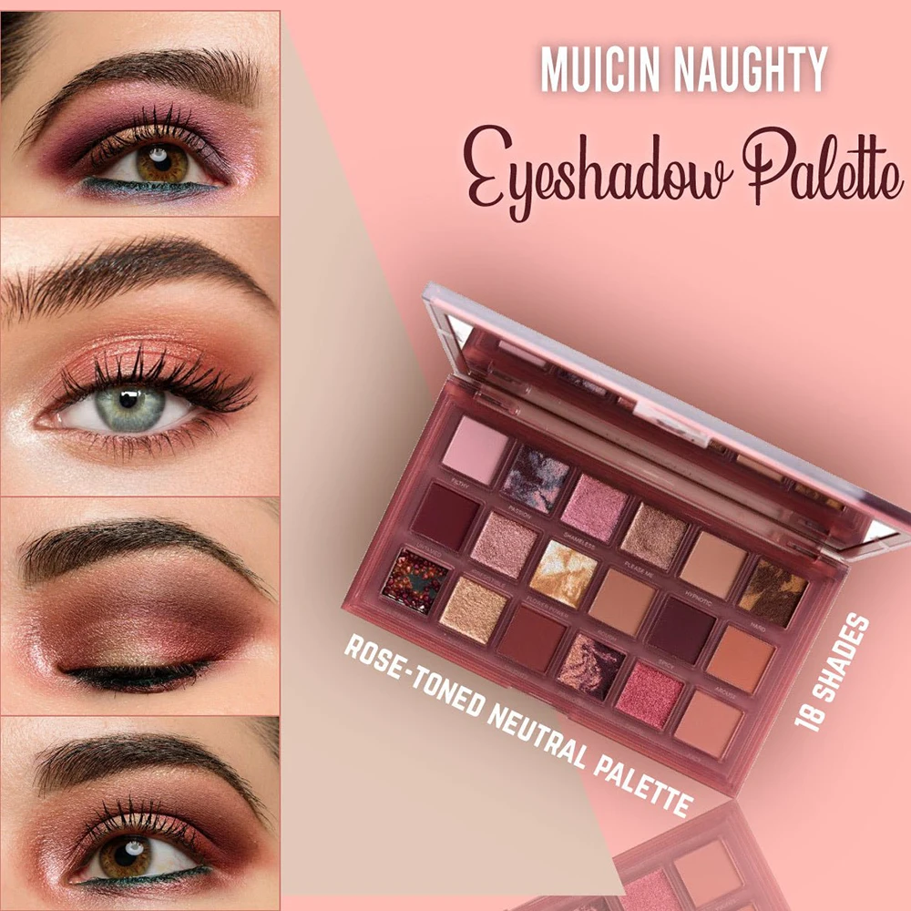 Huda Naughty Nudes-paleta de sombras de ojos, 18 colores, brillo mate metálico, larga duración, pigmento impermeable, maquillaje