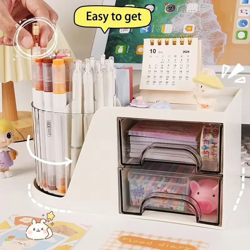 

Large Capacity Plastic Pen Holder Double Layer Versatile Storage Box Office Student Desktop Stationery Storage Light Luxury Gift