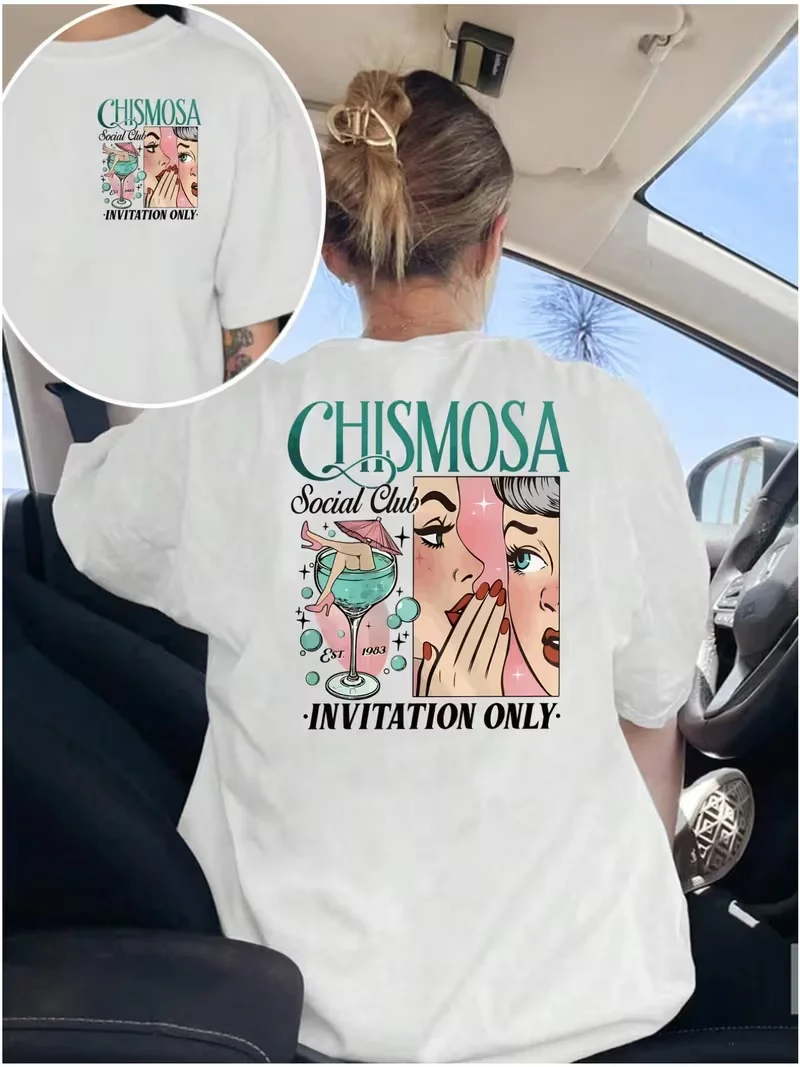 Chismosa Social Club Graphic T-Shirt - Latin Gossip Girl Retro Top, Crew Neck Short Sleeve for Casual Daily & Girls' Night Out