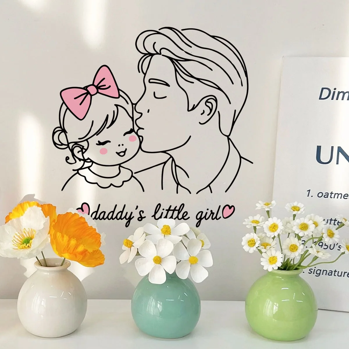 Father Daughter Kiss Wall Sticker Warm Healing Home Decorative Static Cling Window Glass Decor Removable Cute Parent