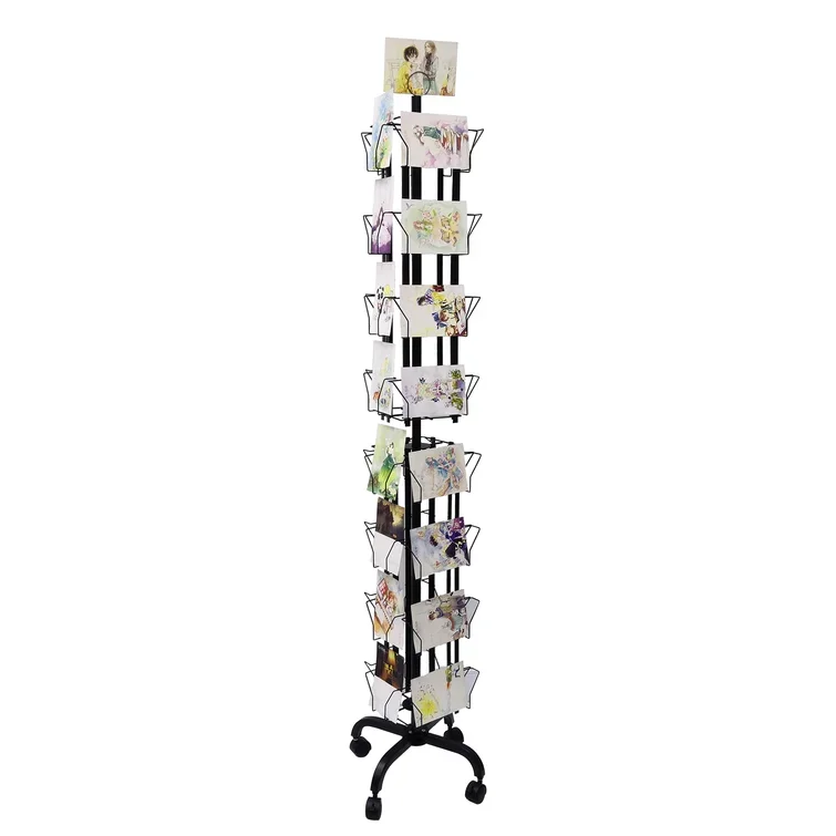 Custom Rotating Floor Metal Pocket Post Greeting Card Display CD Calendar Magazine Display Stand Rack