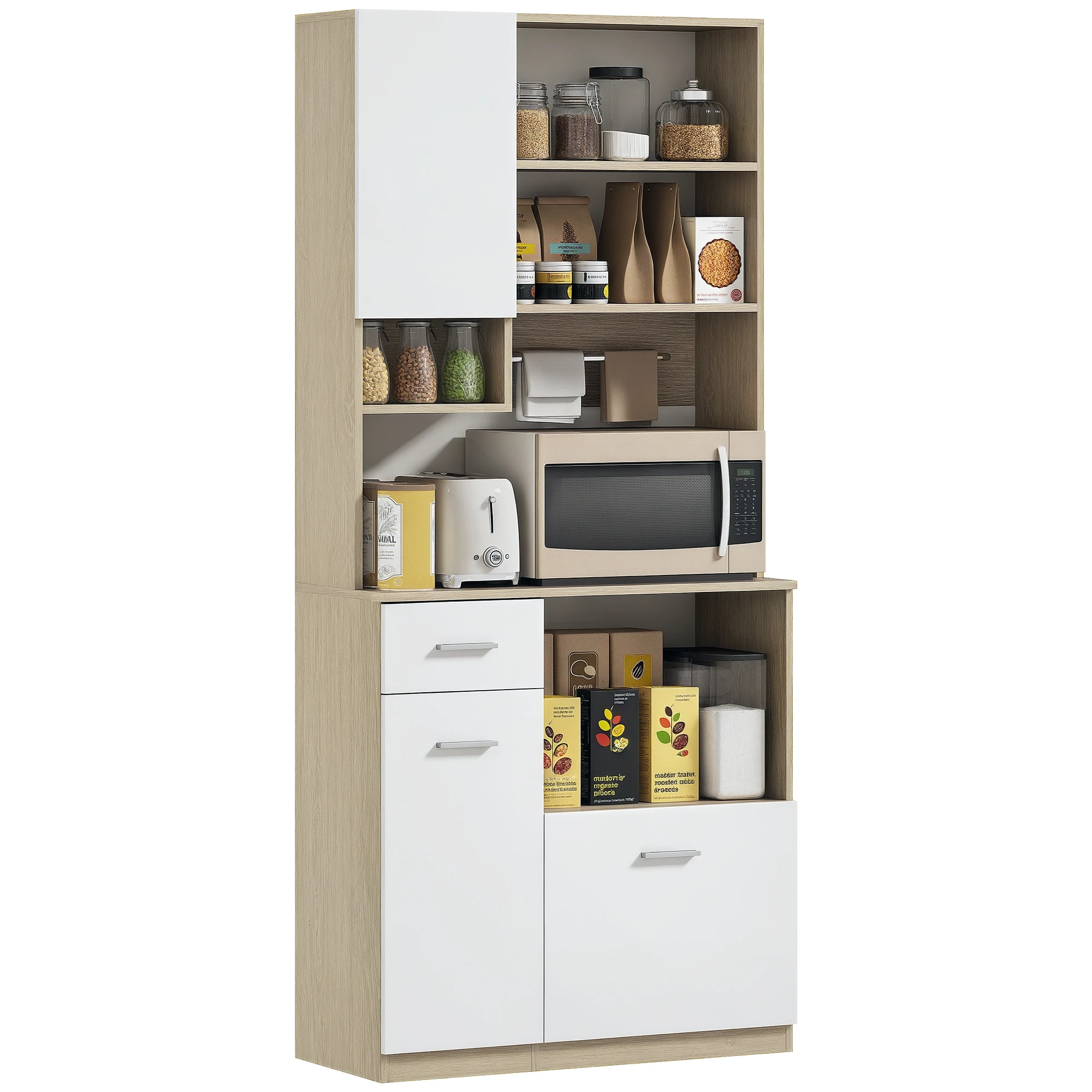HOMCOM Armoire de cuisine buffet cuisine vaisselier meuble de rangement style moderne avec étagères réglables, tiroir, comptoir,