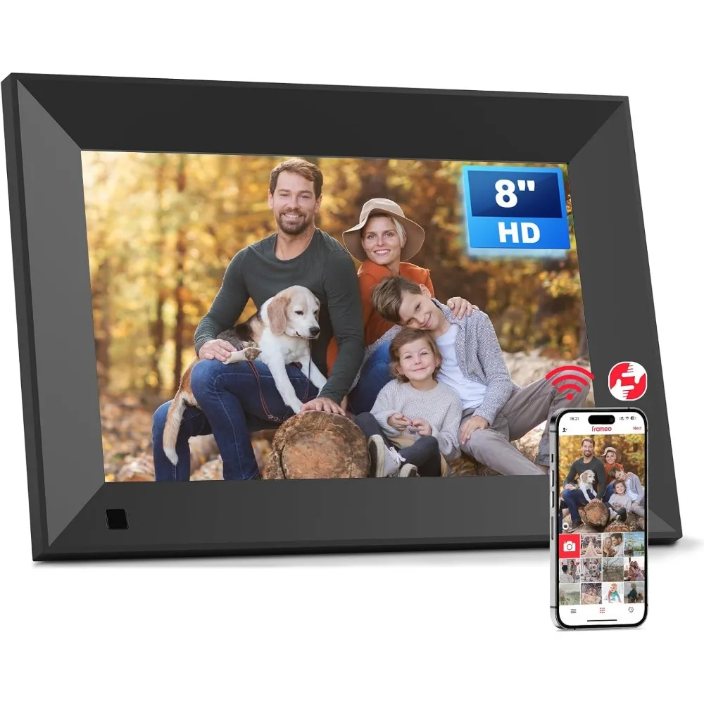 8 Inch WiFi Digital Picture Frame 1280x800 IPS Touchscreen 16GB Wall Mount Share Photos Videos App Email USB SD