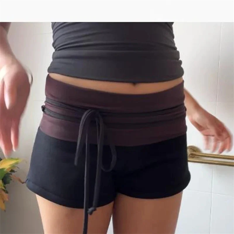 Trendy Y2K Low Rise Color Block Shorts Women 2026 New Breathable Stretchy Summer Casual Athletic Shorts For Gym Daily Loungewear