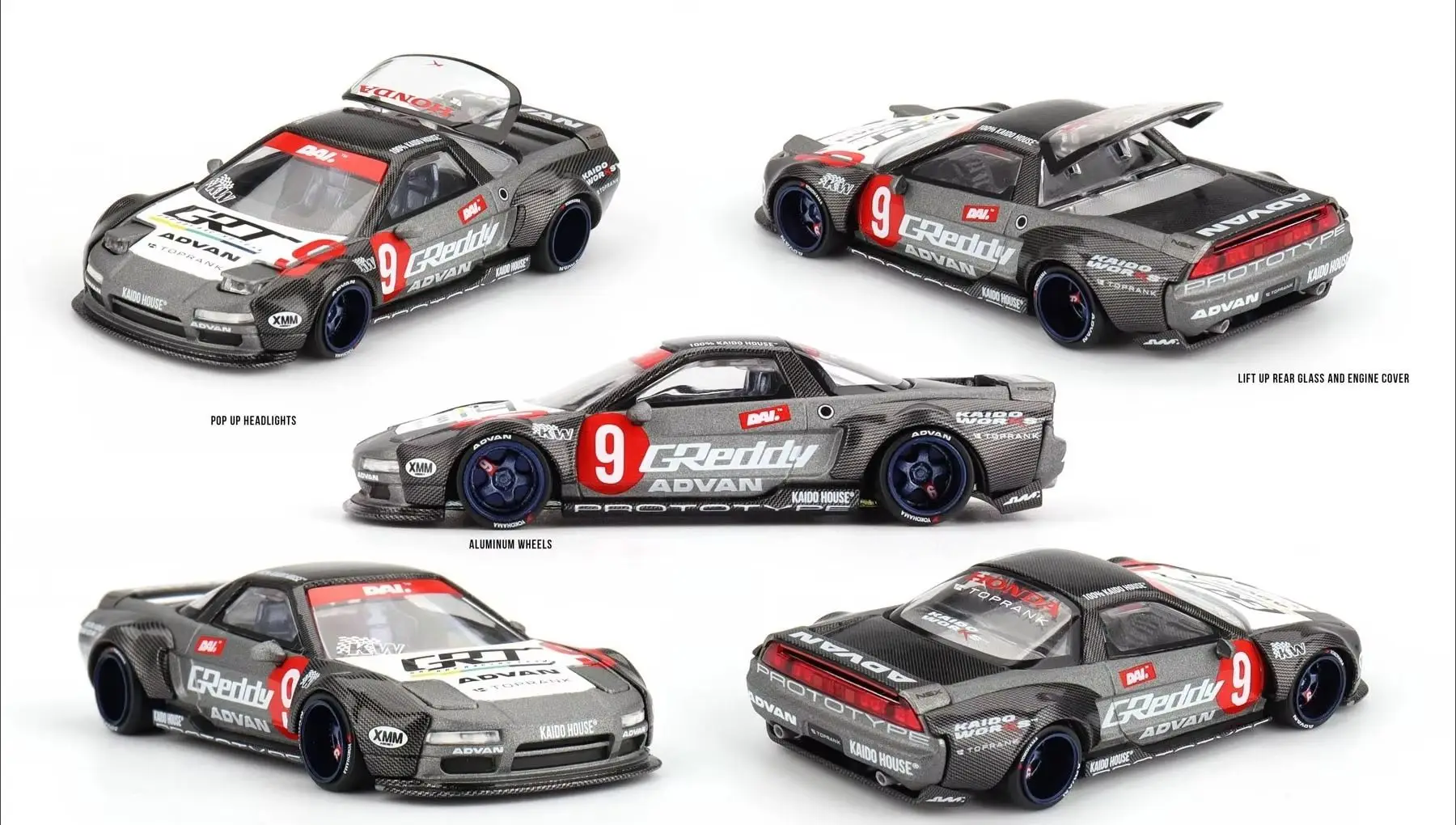 Kaido House + MINIGT 1:64 NSX Kaido Test Car Spec V1 Edición China, Modelo de Auto Fundido a Presión