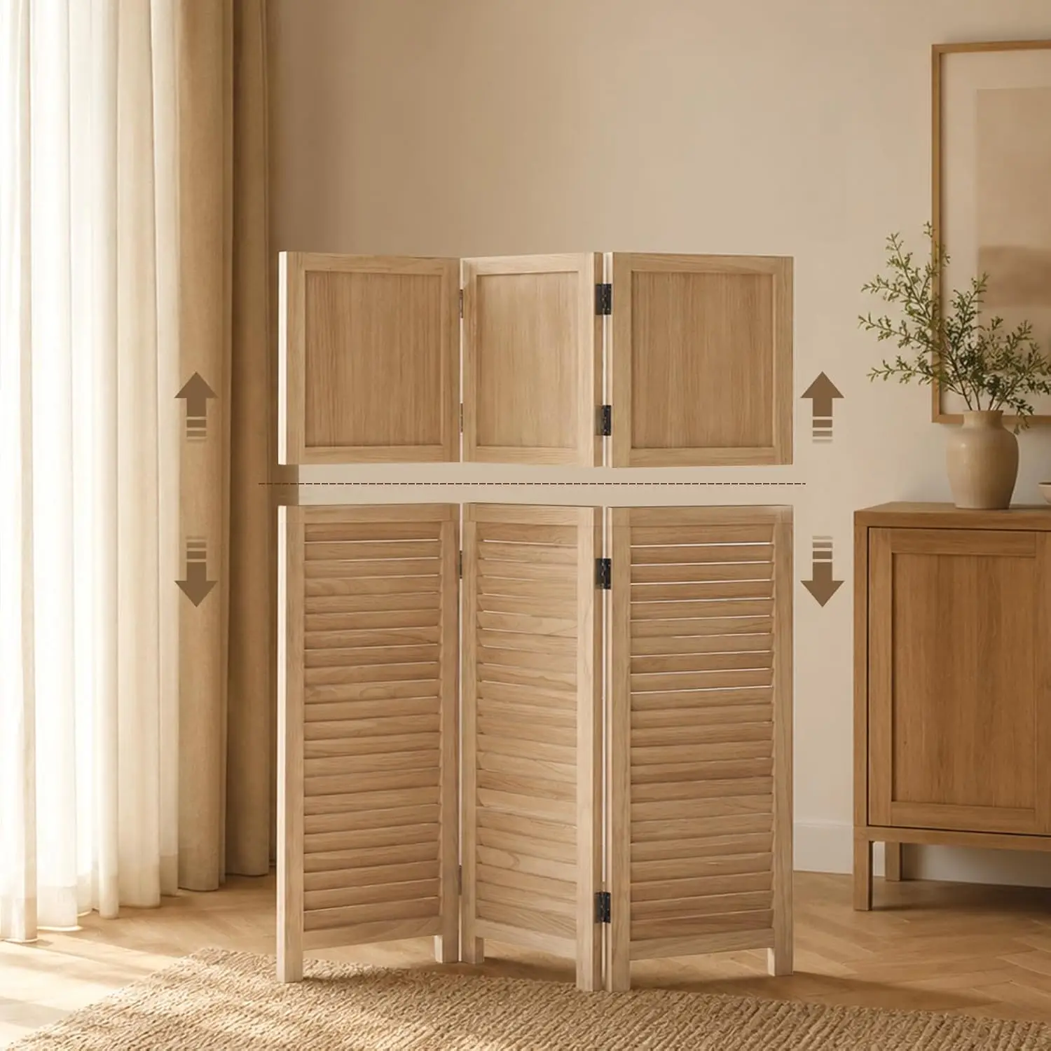 3 Panel Room Divider, 51" H Folding Wood Privacy Screen, Natural, Customized