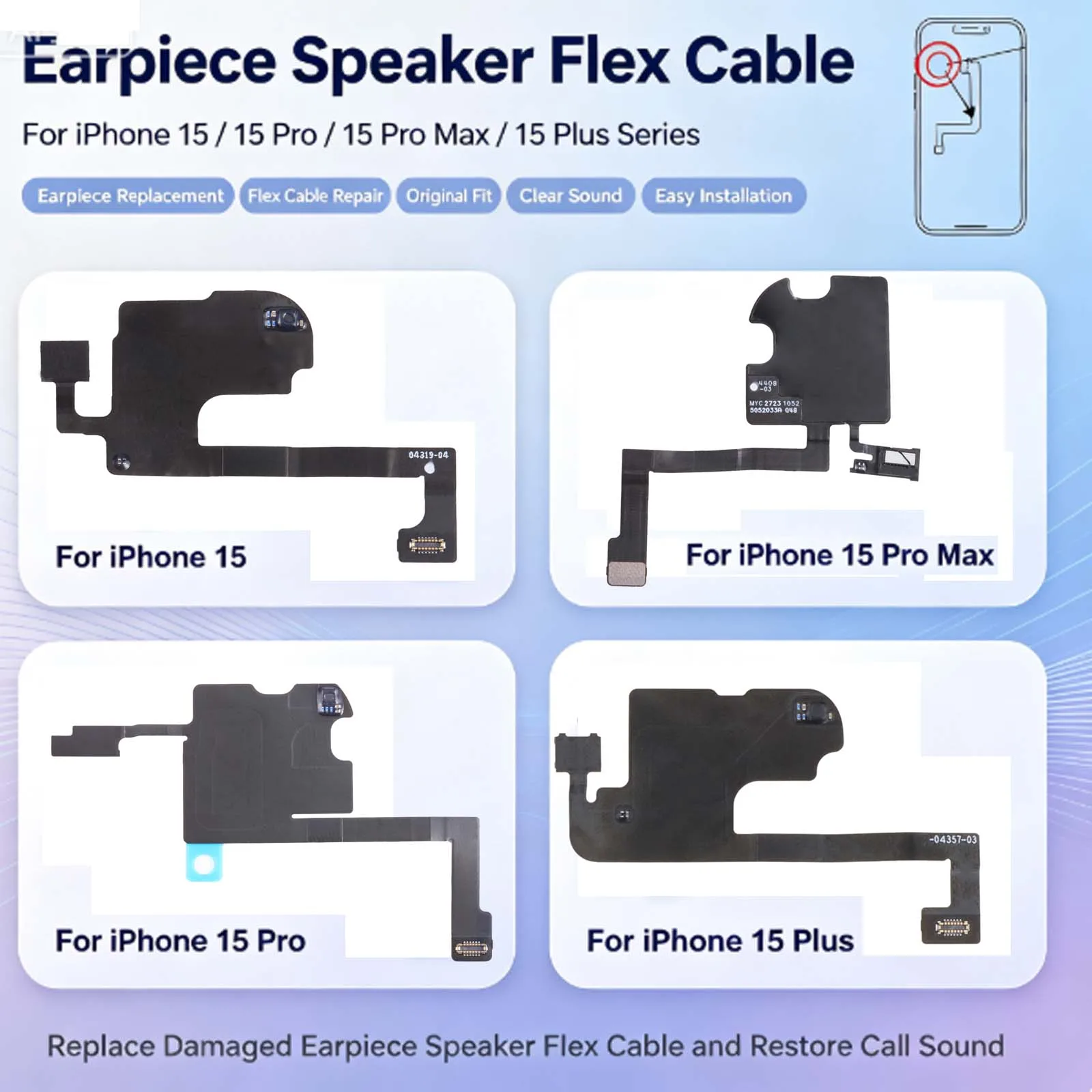 For iPhone 15 / 15 Pro / 15 Plus / 15 Pro Max Earpiece Speaker Flex Cable Replacement for Mobile Phone Repair