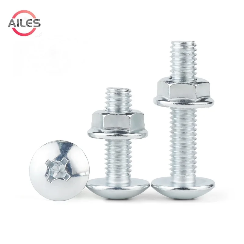 

Grade 4.8 Carbon Steel Truss Head Cross Recessed Screws with Flange Nuts Set M3 M4 M5 M6 M8 Blue Zinc Plate Mushroom Head Bolts