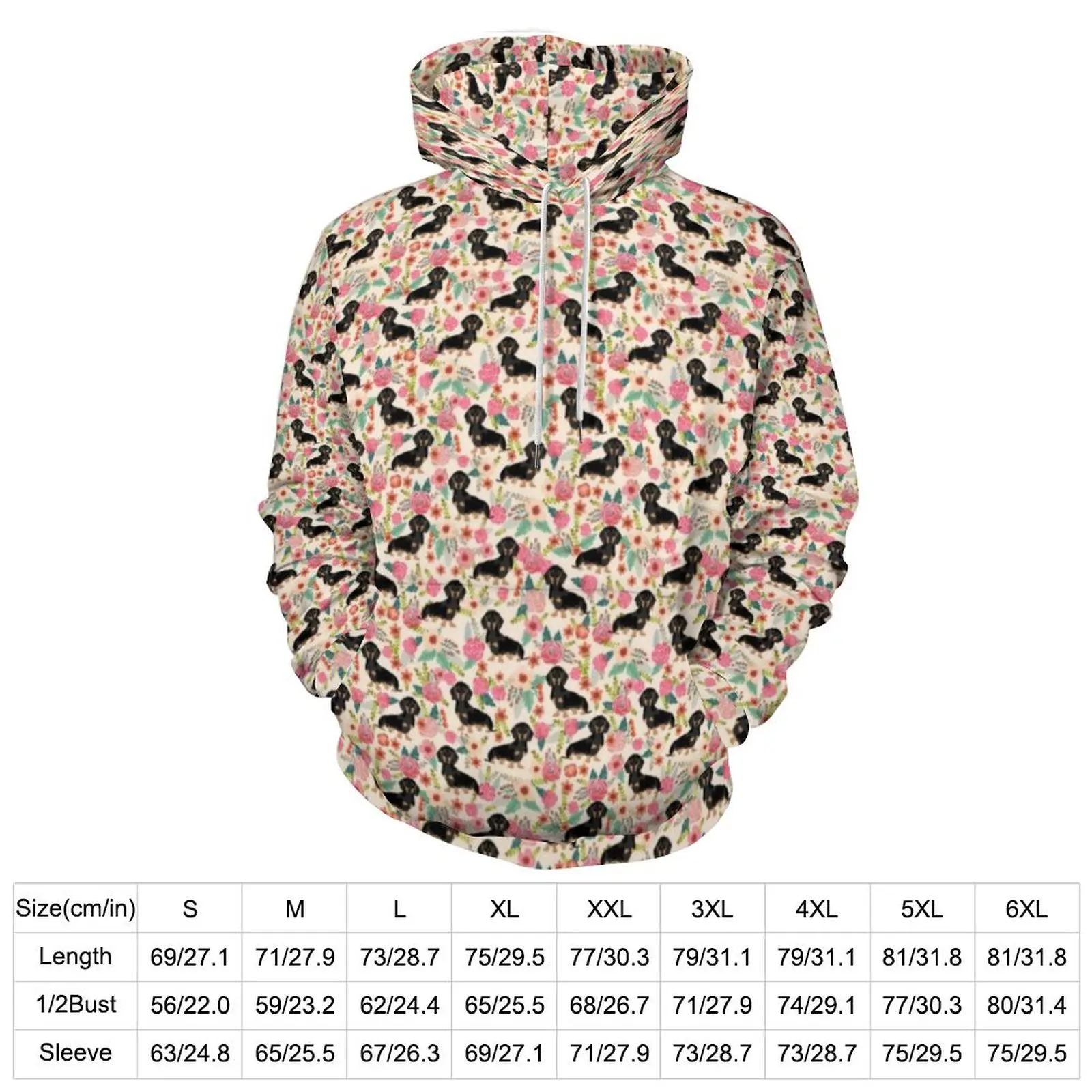 Dachshund Print Casual Hoodies Long Sleeve Pink Floral Pretty Hoodie Autumn Loose Printed Oversized Clothes