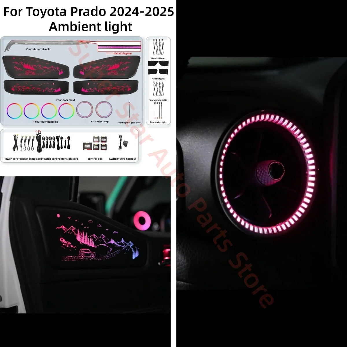 For Toyota Prado LC250 LED Ambient light car interior lighting upgrade Auto accessories Shadow puppet luminous decorative board
