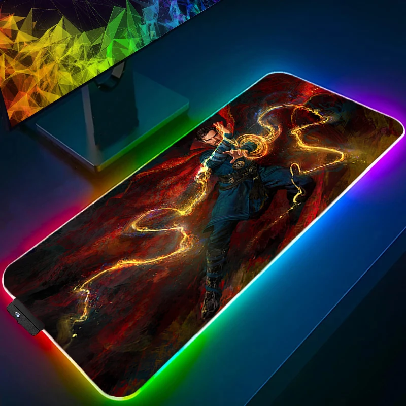 Alfombrilla de ratón RGB Doctor Strange Anime Gaming Mini Pc accesorios LED teclado alfombrilla de escritorio alfombra de jugador alfombrilla de ratón retroiluminación alfombrillas de ratón