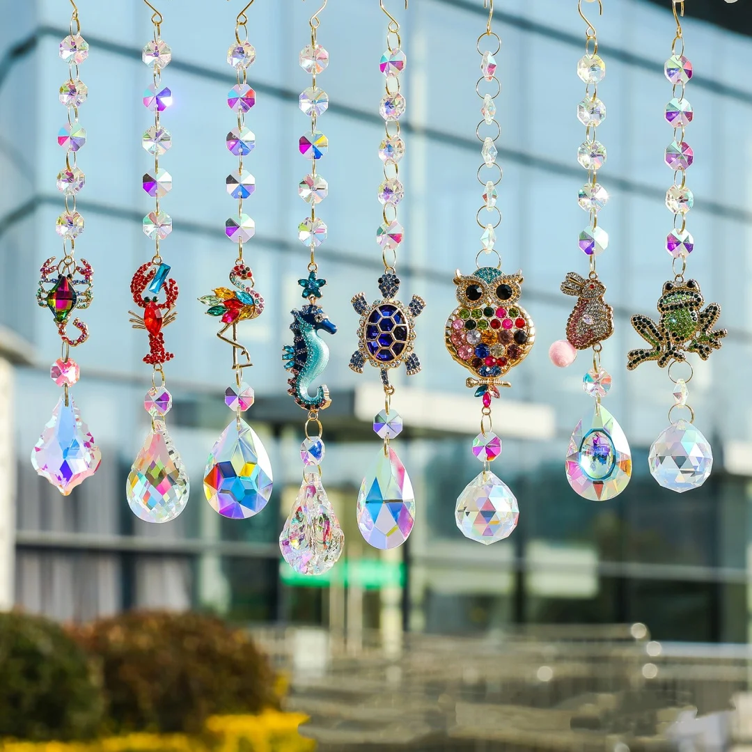 Crystal Suncatcher Prism Hanging Crystal Pendant Rainbow Maker Animal Sea Turtle Owl Ornament Wind Chime Home Garden Decor Gift