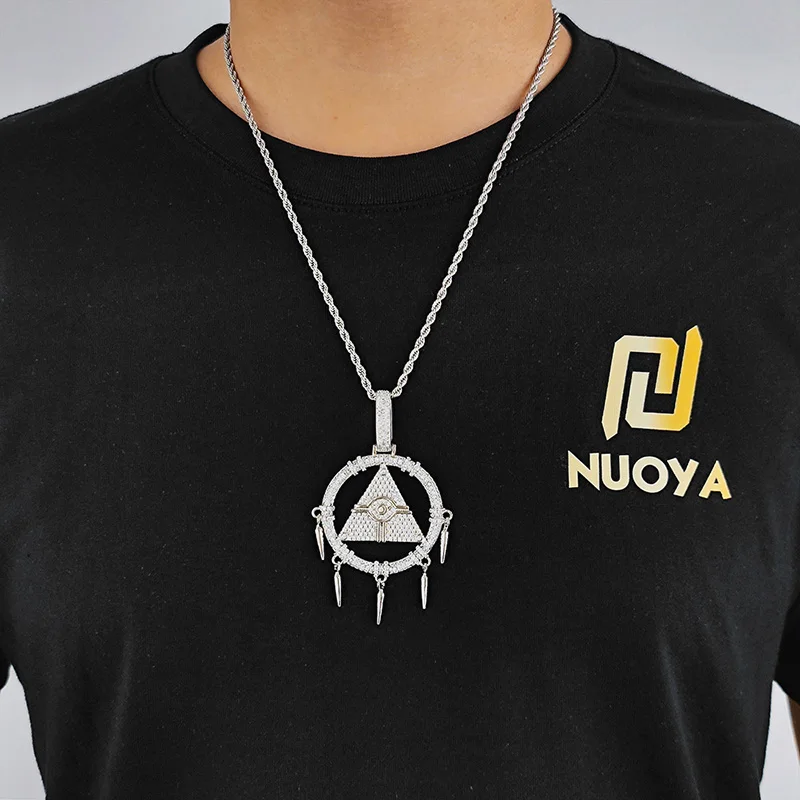 Hip Hop 3A+ CZ Stone Paved Bling Iced Out Triangular Pyramid Millennium Wisdom Wheel Pendants Necklaces For Men Rapper Jewelry