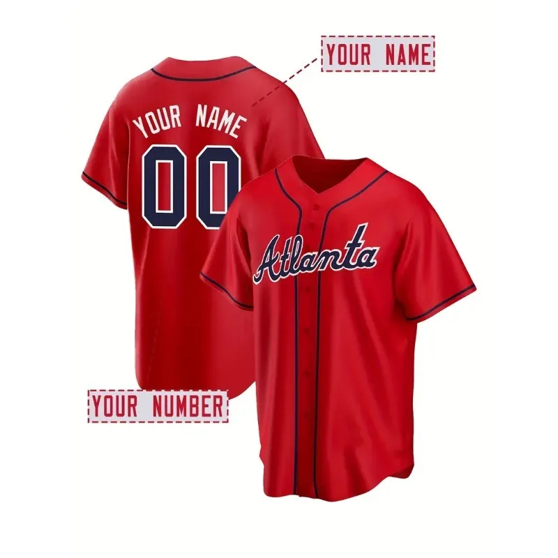 

Мужская бейсбольная майка с вышивкой и именем и номером по индивидуальному заказу, персонализированная дышащая рубашка Atlanta с v-образным вырезом и короткими рукавами Falcons