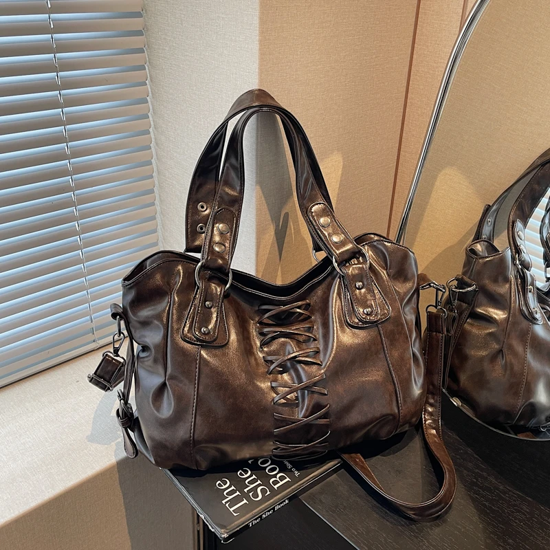 

LEFTSIDE Vintage Brown Leather Shoulder Bag for Women Retro Crossbody Purse Female Handbags and Purses Chic Everyday Purse​