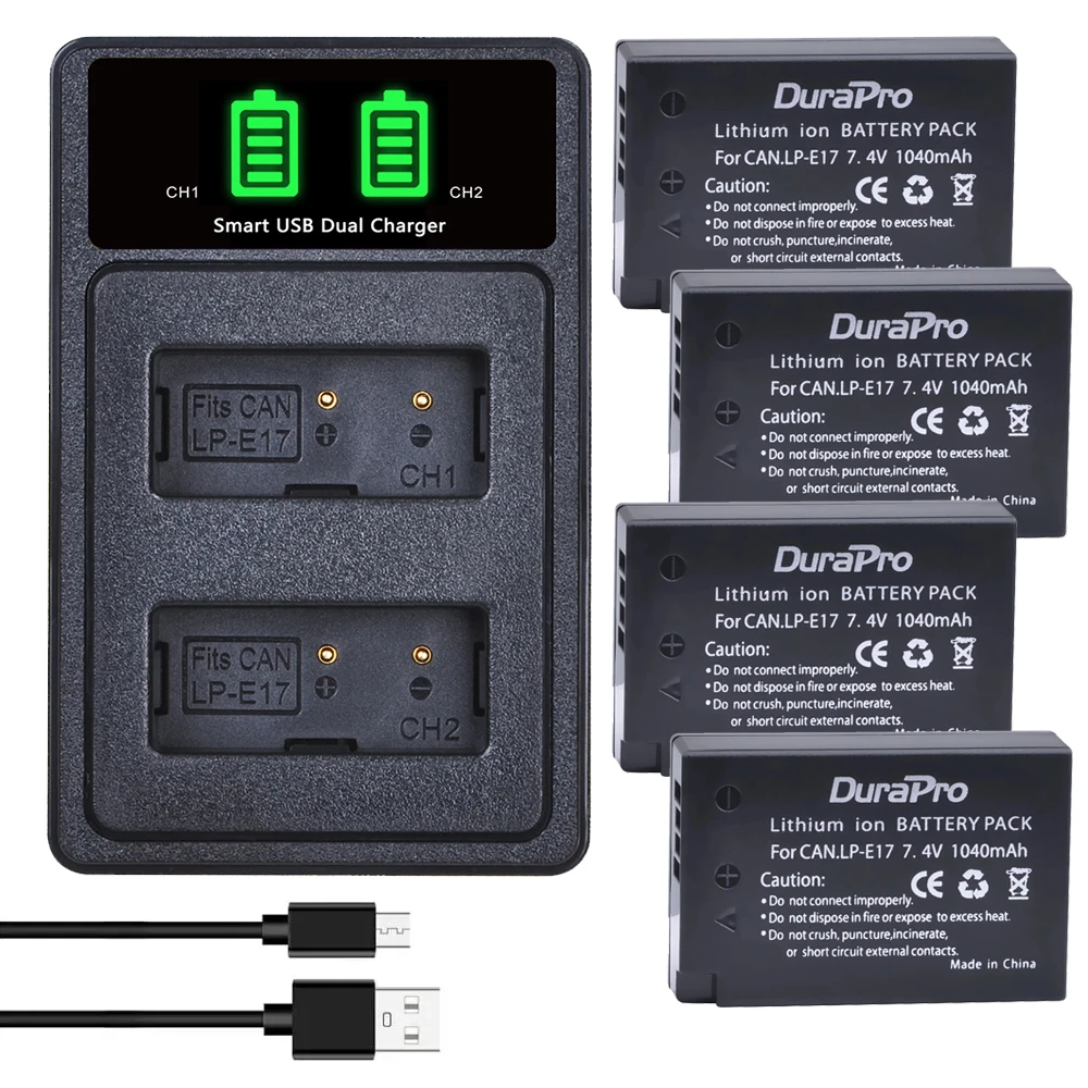 

DuraPro LPE17 LP E17 Battery +LED Charger with cable for Canon EOS RPRebel SL2 SL3 T6i T6s T7i M3 M5 M6 250D Camera Accessories