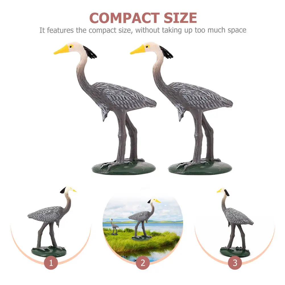 2pcs Grey Crane Sculpture for Desktop Garden Yard Lawn Landscape Decoration