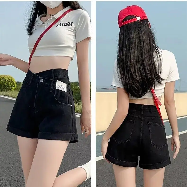 

High-waisted denim wide shorts for women, summer thin style, 2026 new model, slimming, stylish A-line hot pants for petite girls