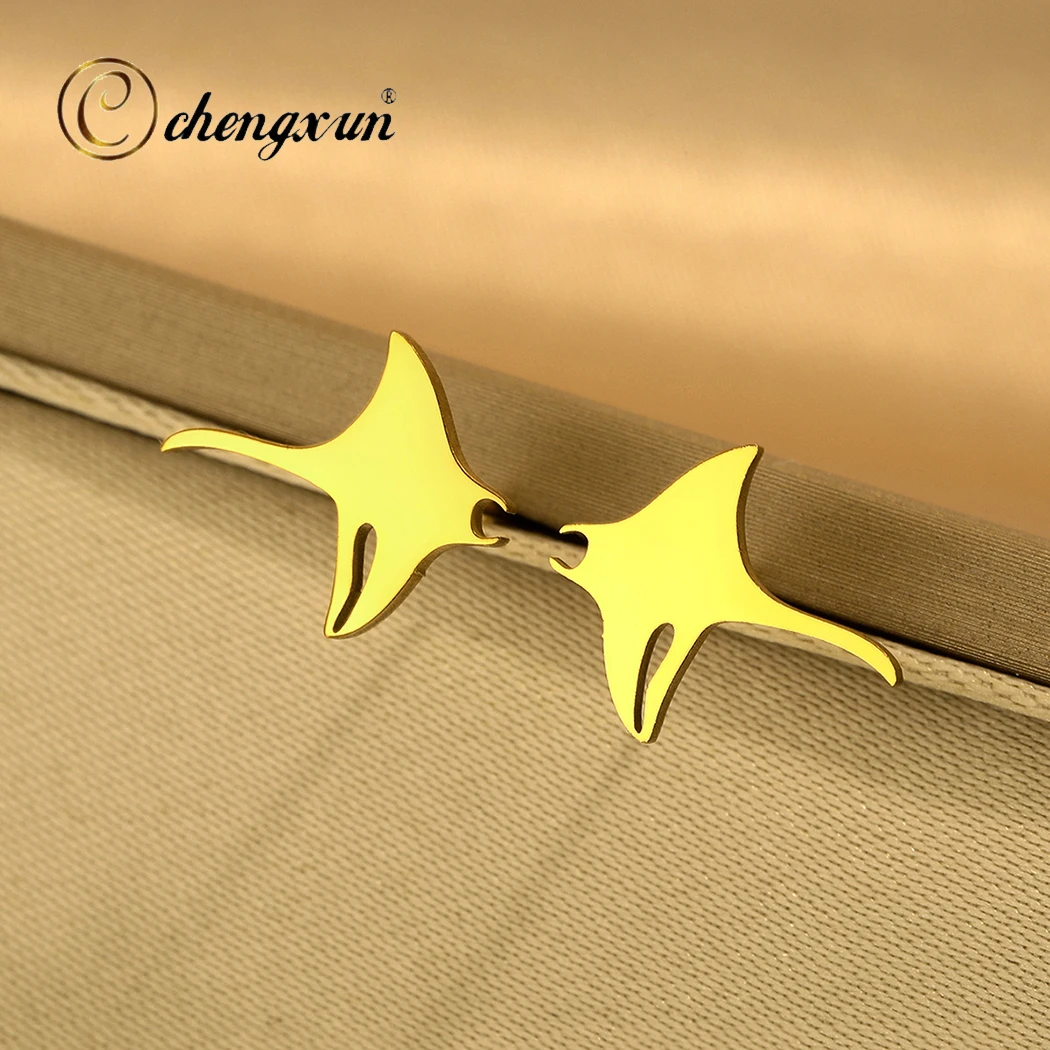 CHENGXUN Stainless Steel Manta Ray Earrings Ray Fish Earrings Stingray Marine Ear Studs Animals for Men Women Girls