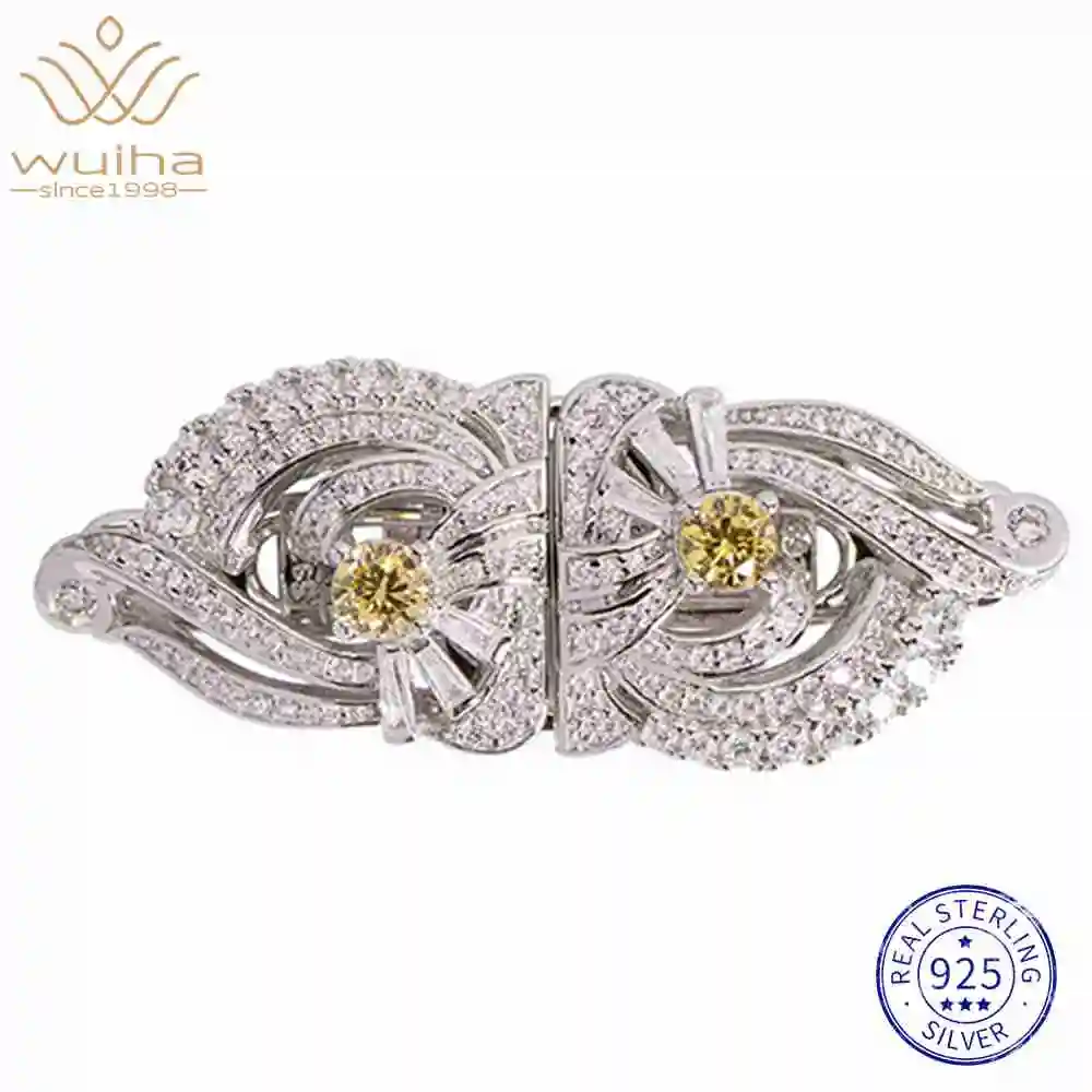 

Wuiha 925 Sterling Sliver Citrine High Carbon Diamond Gemstone Brooch Brooches Collar Clip Corsage Cocktail Bowknot Fine Jewelry