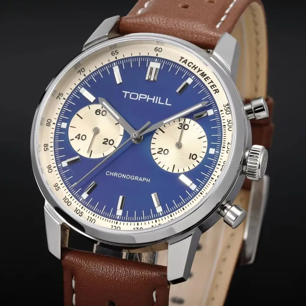

TOPHILL 40mm Manual Wound Mechanical Chronograph Watch For Men Wristwatch ST1901 Movt. Sapphire 5Bar Waterproof Luminous C3 TL027G