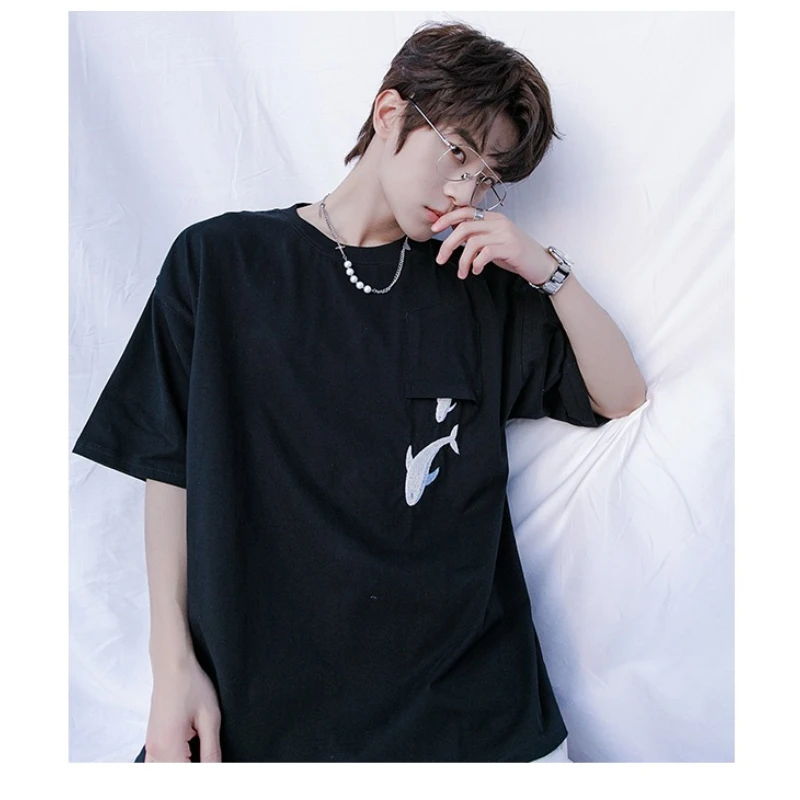 Men's Women's Embroidered Design Short-sleeve Round Neck Tops Couple 2025 Summer New Trendy T-shirts Loose Comfort Handsome Tees
