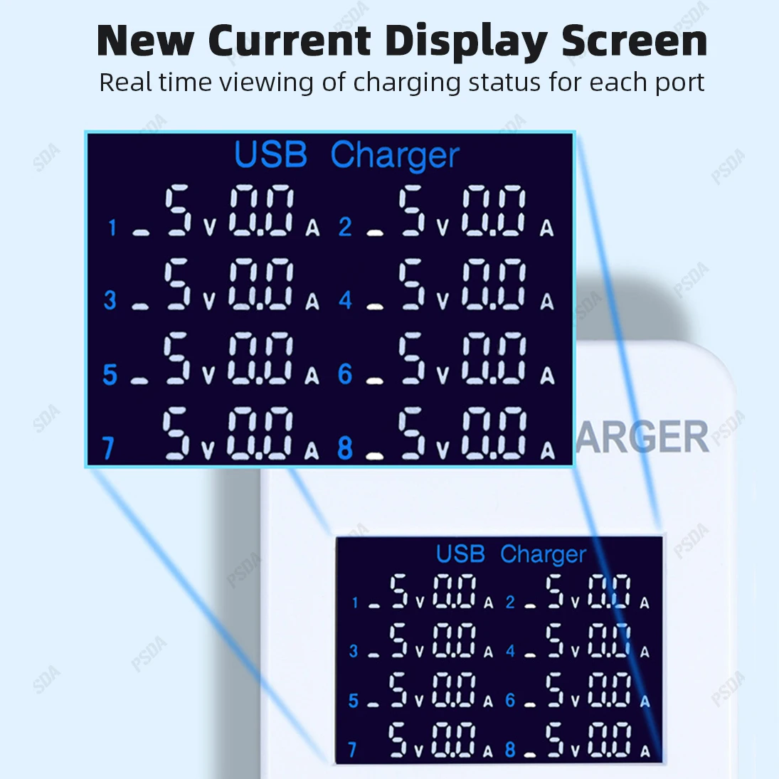 Eonline 3D Angel Multiple USB Charger LCD Display 8 Port Desktop Charging Station for Tablet Laptop