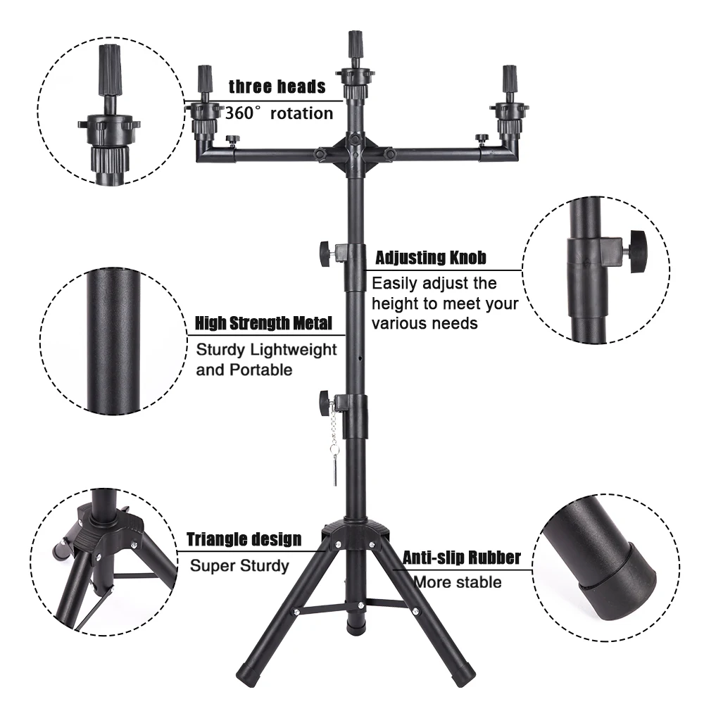 حامل ثلاثي القوائم من AliLeader مقاس 50 بوصة و3 رؤوس مع حامل رأس عارضة أزياء قابل للتعديل للتدريب على تصفيف الشعر #3
