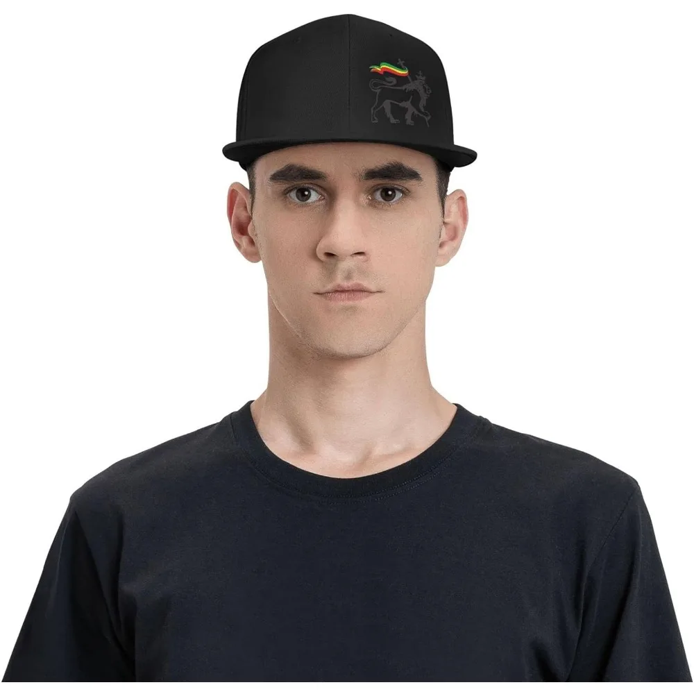 Rasta Lion of Judah Flat Brim Baseball Cap Men\'s and Women\'s Adjustable Hat Black