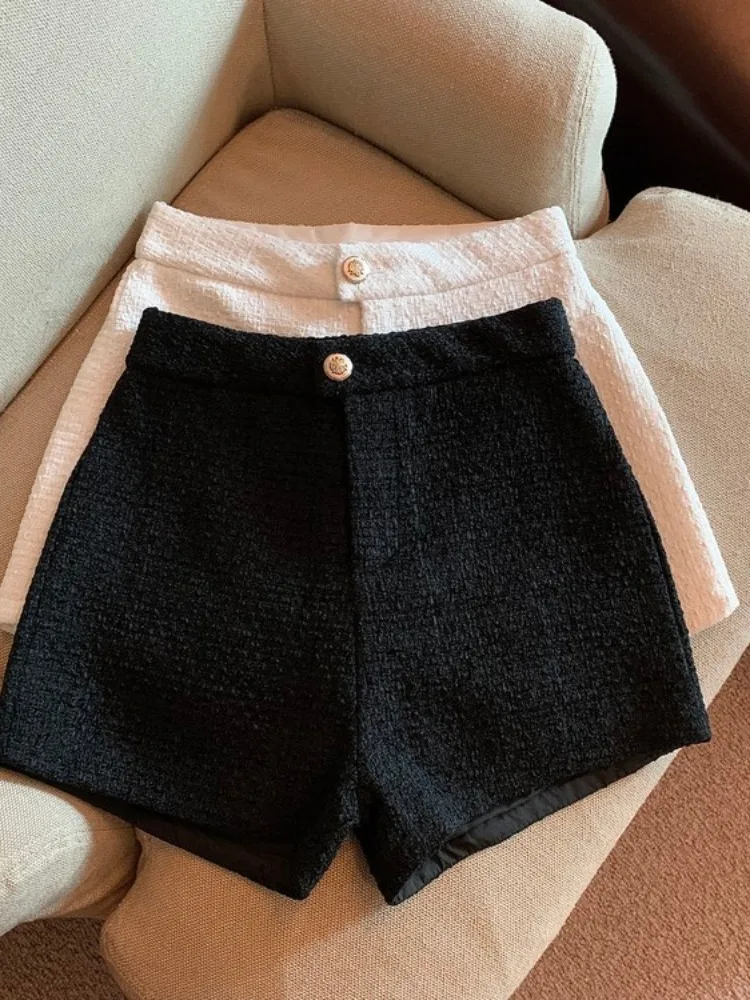 Shorts for Women 2024 Spring Slim Black Woolen  Femme Y2k  Clothing Pantalones Cortos De Mujer Sexy Short Pant