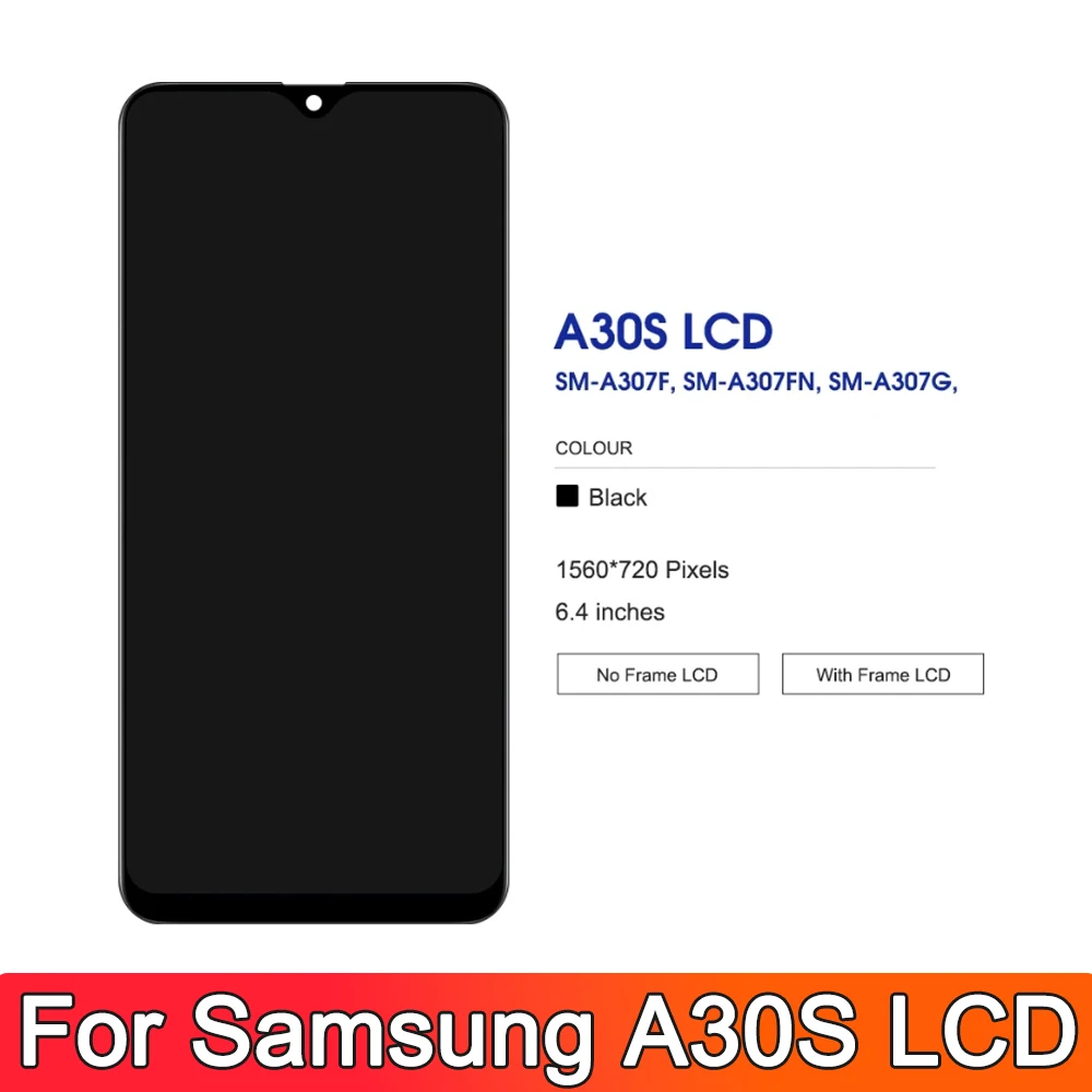 100% Tested A30S Screen, for Samsung A30S A307 A307F A307FN A307G A307YN Lcd Dispaly Digital Touch Screen With Frame