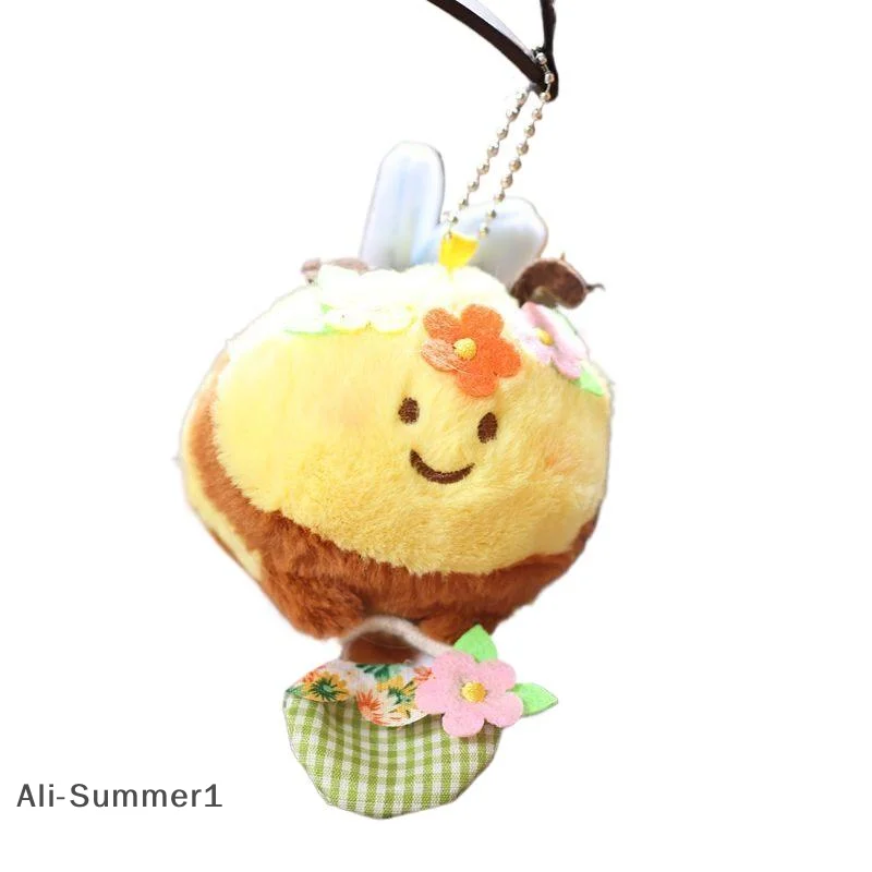 【E】1 Piece Kawaii Cute Flower Basket Little Bee Doll Plush Toy Keychain Pendant Children's Backpack Accessories Holiday Gifts