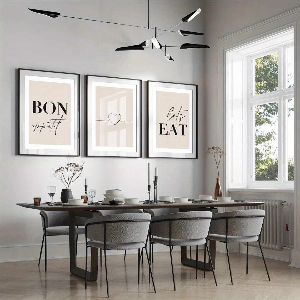 3pcs frameless Canvas Painting 3pcs Modern Bon Appetit, Lets Eat Dining Quotes Wall Art Print Canvas Painting Poster Picture For