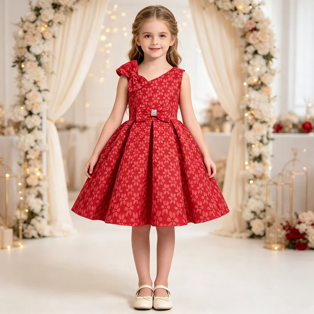 Foreign Trade Children's Clothing Girls Dresses Princess Slant Shoulder Bow Sequins Dress High-End Sleeveless Little Girl Presen