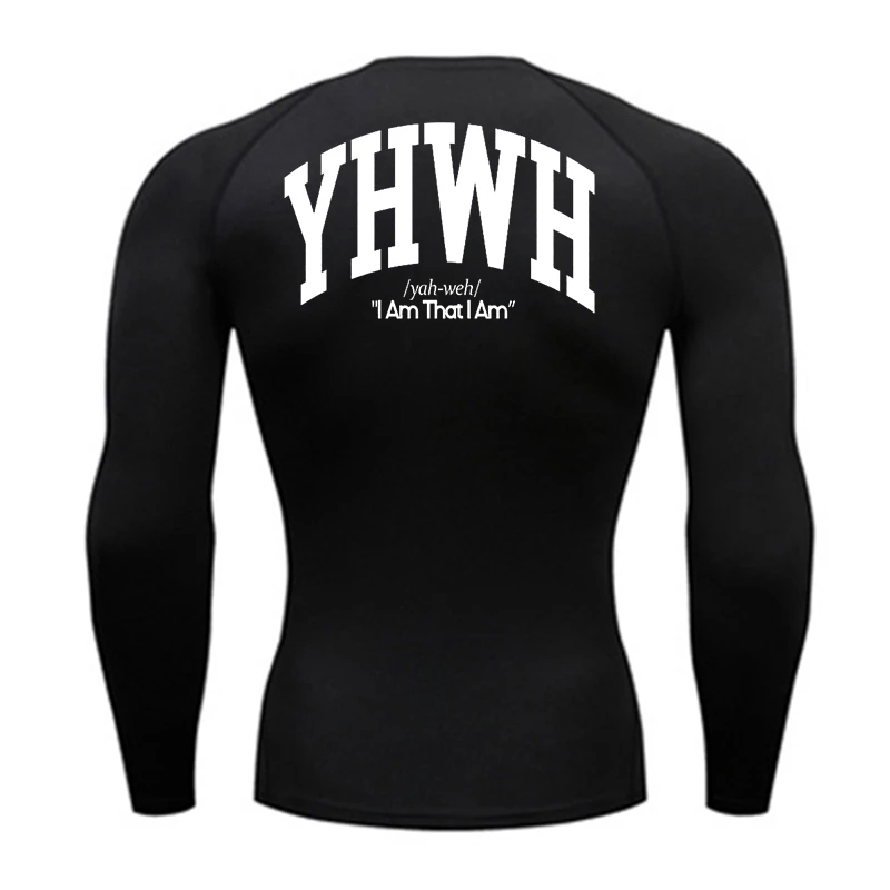 Camisa de compresión de manga larga con estampado de letras para hombres, camisetas de entrenamiento atlético cristiano, camisetas interiores de base para primavera y otoño