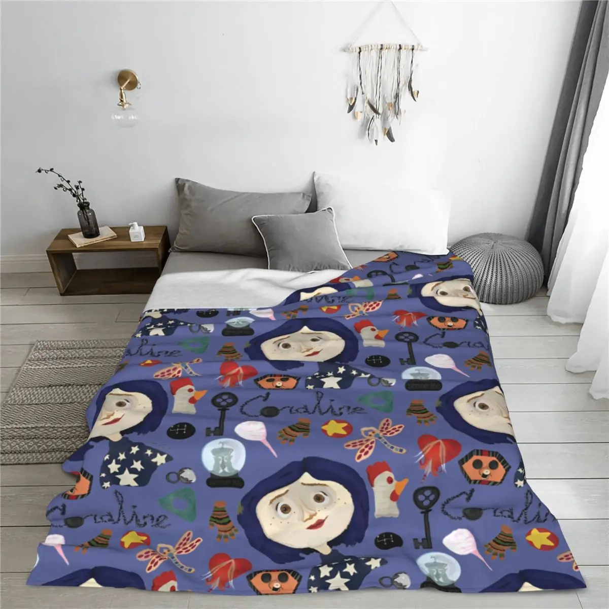 Coraline Halloween Horror Blanket Velvet Spring/Autumn Multifunction Lightweight Thin Throw Blankets for Bedding Car Bedspreads