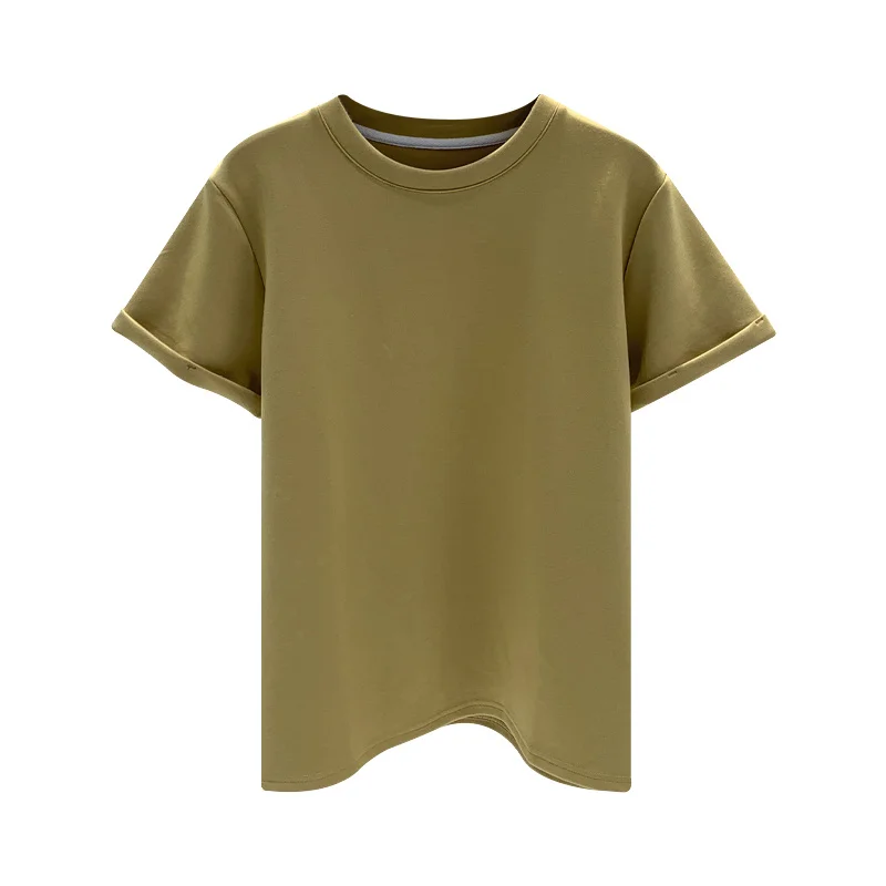 T-shirt ort Sve con risvolto a strati d'aria extra large da 300 Pou T-shirt da donna blu peaco estiva tinta unita semplice taglie forti