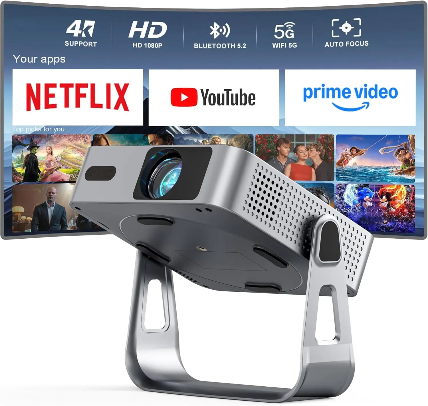 

【Officially-Licensed APP & 1800ANSI】Smart Mini Projector with WiFi and Bluetooth, Native 1080P Auto Focus & Keystone Portable Ou