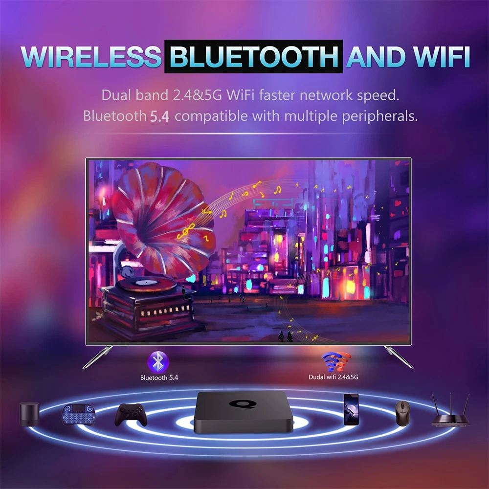 صندوق التلفزيون الذكي بلوتوث 5.4 8K Q1 أندرويد 14 Set Top Box Allwinner H313 Dual Wifi 5G 8GB128GB مشغل الوسائط البث الصوتي Google